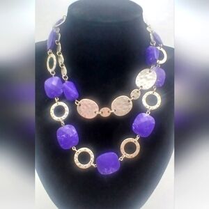 Premier Designs Silver Tone And Purple Double Strand Necklace 9"